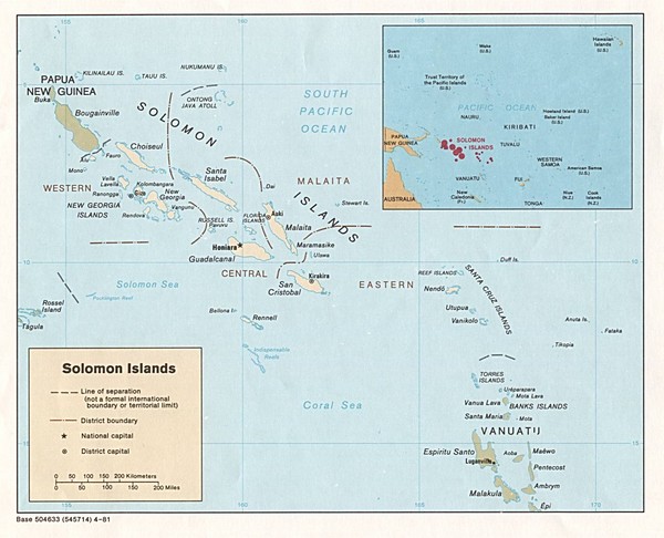 Map of the Solomon Islands, courtesy www.mappery.com